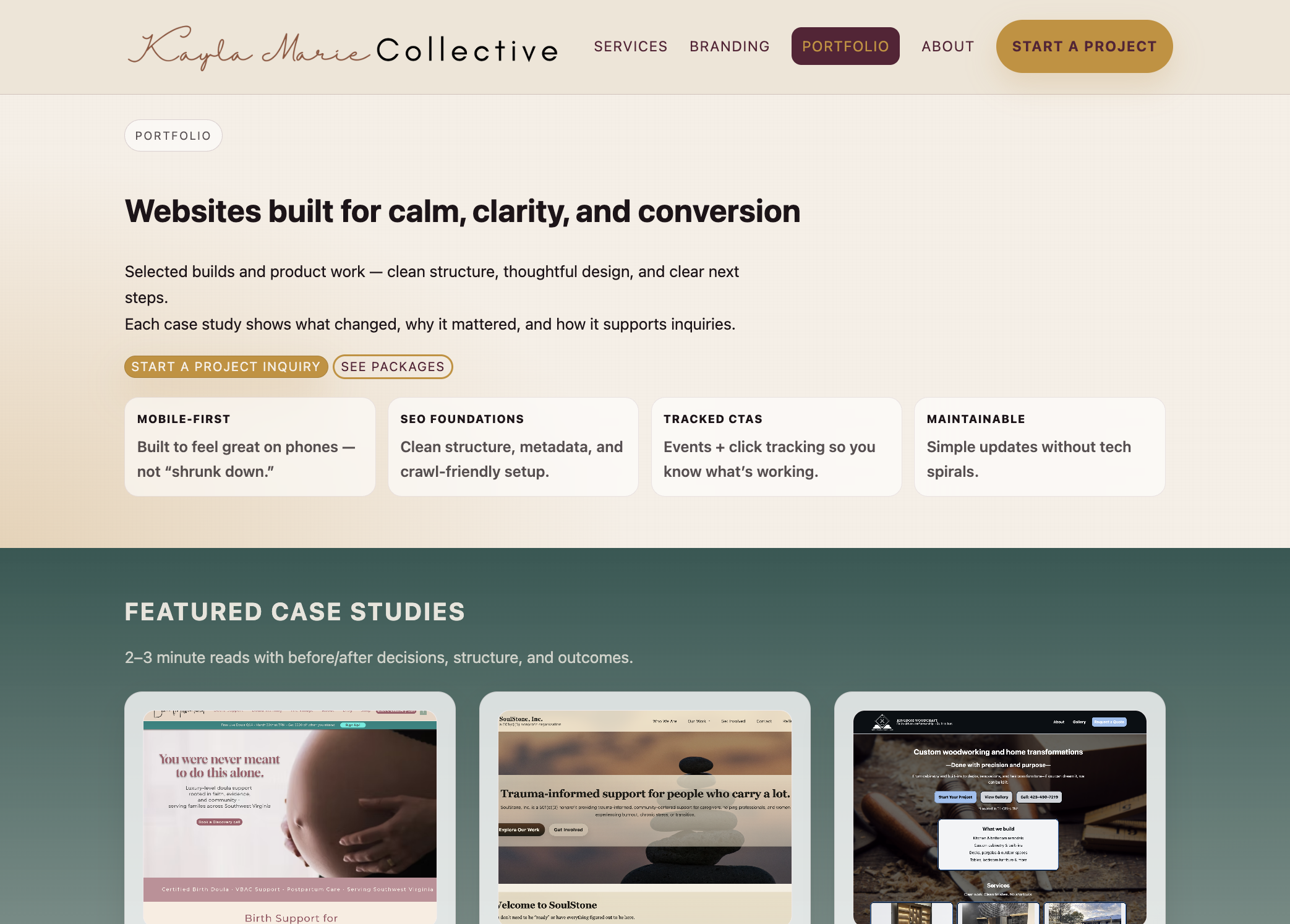 Screenshot preview of the Kayla Marie Collective website