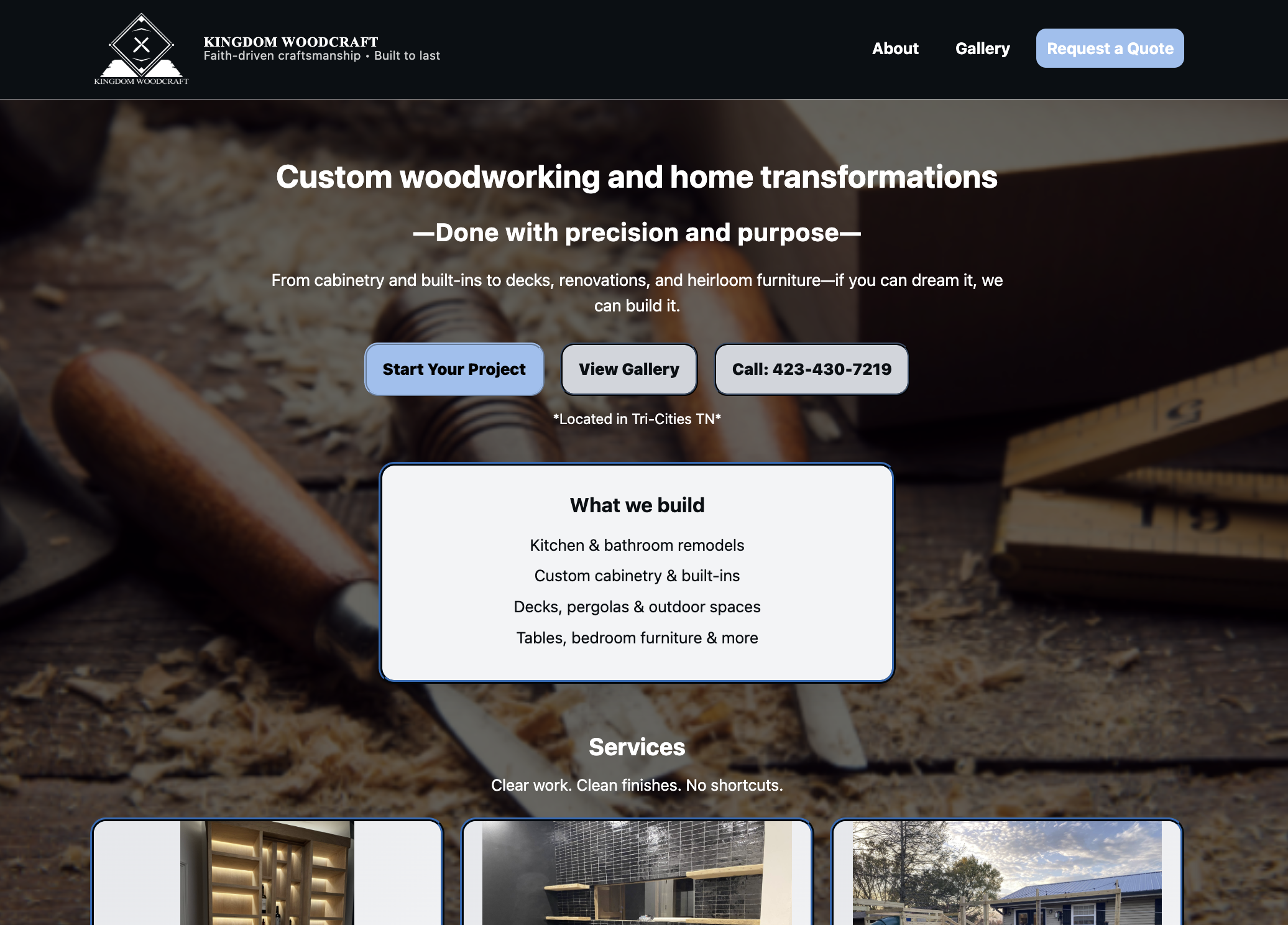 Screenshot preview of the Kingdom Woodcraft website